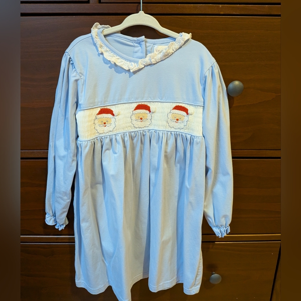 Cecil And Lou Embroidered Santa Dress Lt Blue Smocked Size 6